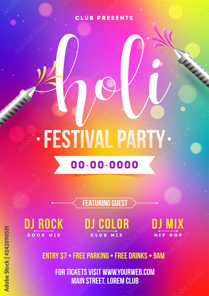 Holi festival party template or invitation card with time, date and venue details. Stock Vector | Adobe Stock holi-festival-party-template-or-invitation-card-with-time-date-and-venue-details-stock-vector-adobe-stock