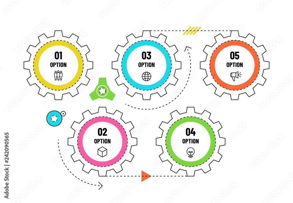 Gears infographic. Engineering timeline concept with 5 options ...