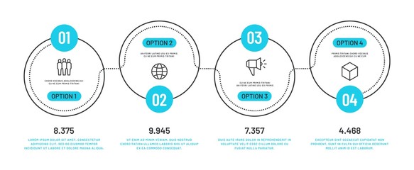 Canvas Print - Line option infographic. Number infograph, process steps chart with outline icons. Flowchart diagram vector template. Illustration of infograph and infographic step, process infochart