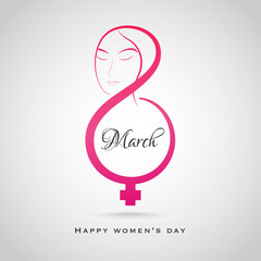 Stylish text 8 with female sign or symbol on white background for Women's Day celebration concept.