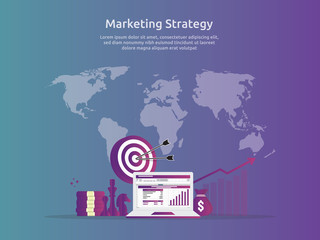 Poster - marketing strategy spreadsheet on screen. business finance analysis audit with graphs charts. Return on investment ROI concept. increase profit stretching rising up. banner template illustration.
