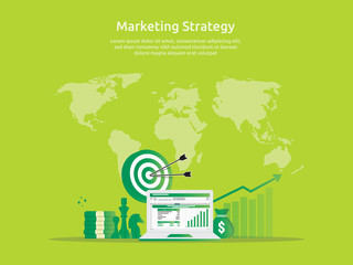 Poster - marketing strategy spreadsheet on screen. business finance analysis audit with graphs charts. Return on investment ROI concept. increase profit stretching rising up. banner template illustration.