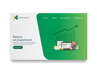 Fototapete - SEO data analytic, spreadsheet on screen. business finance analysis audit with graphs charts. Return on investment ROI concept. increase profit stretching rising up. flat style web landing page.