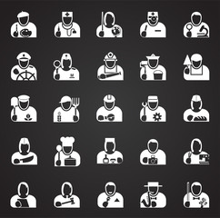 Fototapete - Occupations icon set on black background for graphic and web design, Modern simple vector sign. Internet concept. Trendy symbol for website design web button or mobile