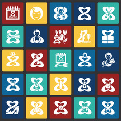 Poster - Woman day icon set on color squares background for graphic and web design, Modern simple vector sign. Internet concept. Trendy symbol for website design web button or mobile