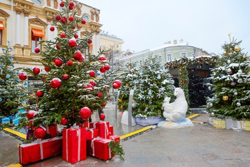 Wall Mural - Moscow, Russia New Year on Kuznetsky most street. Kuznetsky Most street in the new year holidays was decorated with designer Christmas trees.