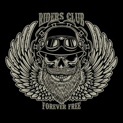 Wall Mural - Riders club. Emblem template with biker skull and wings. Design element for poster, card, t shirt.