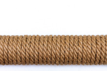 Sisal Rope Cat Scratching Post On White Background. Copy Space For Text