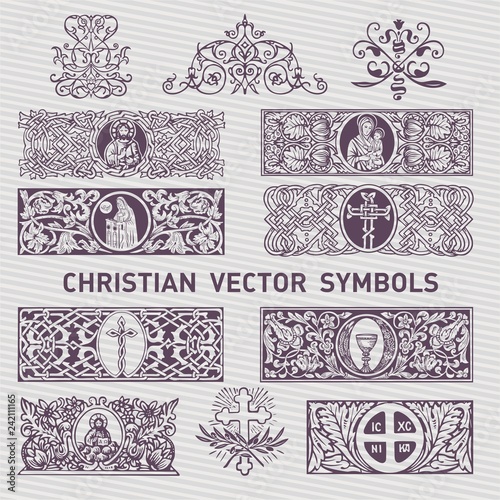 Fotografie, Obraz Collection of Christian Symboland Decor vector design elements
