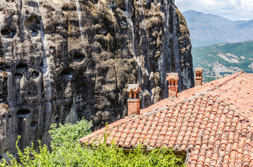 Kalambaka, Greece - June 10, 2018: A group of Orthodox monasteries Meteora, near the town of Kalambaka at the northwestern edge of the Plain of Thessaly.