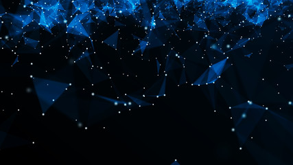 Poster - Digital data visualization. cybernetic particles. Low poly mesh. Flow. Wave. Abstract polygonal low poly wave background with connecting dots and lines. 3D rendering.