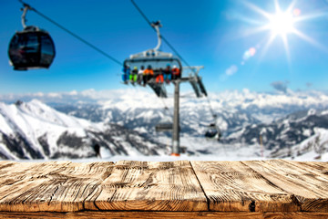 Wall Mural - winter table background and mountains landscape