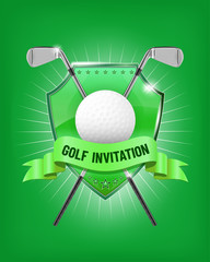 Wall Mural - Golf elements design with shield, golf clubs and ball