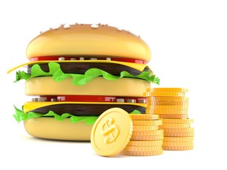 Poster - Cheeseburger with stack of coins