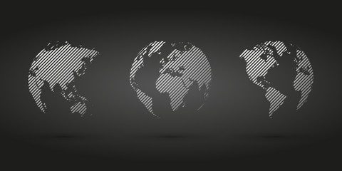 Wall Mural - gray hatched globe simple icon on black background