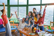 © Alessandro Biascioli - Group of friends taking photo with old vintage camera at dinner eating fresh vegetables and drinking red wine - Happy people dining and having fun together in villa farm house - Friendship concept