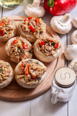 Canvas Print - Champignon caps stuffed with minced meat