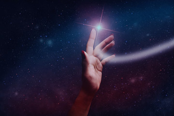 Poster - Forefinger touches a new star in infinite space.