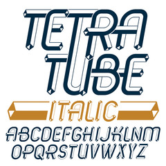 Fototapete - Vector upper case modern alphabet letters set. Artistic italic font,  typescript for use in logo creation. Created with carton tube style,  trigonometry design.
