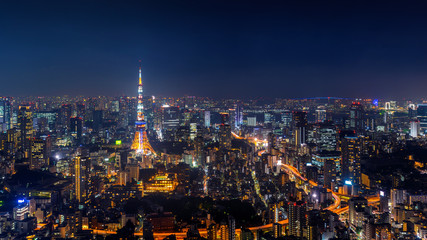 Fototapete - Panorama of Tokyo cityscape at night, Japan.