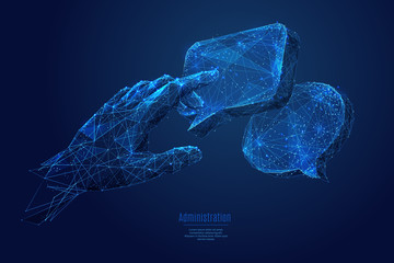 Poster - hand and two dialogue clouds
