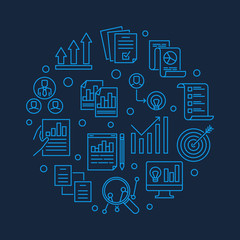 Poster - Strategic planning vector concept round blue illustration in outline style