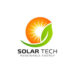 Wall Mural - Sun solar energy logo design template. eco energy logo design