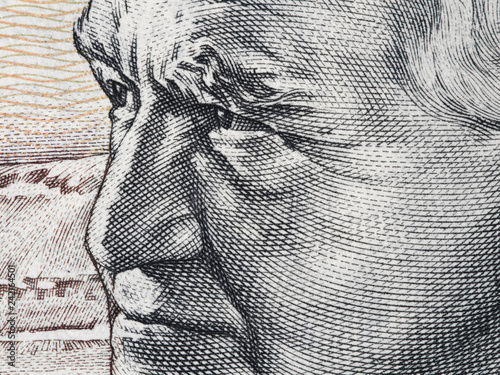 Fotomural David Ben-Gurion portrait on Israeli 50 sheqalim banknote extreme macro