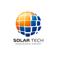 Canvas Print - Sun solar energy logo design template. solar tech logo design