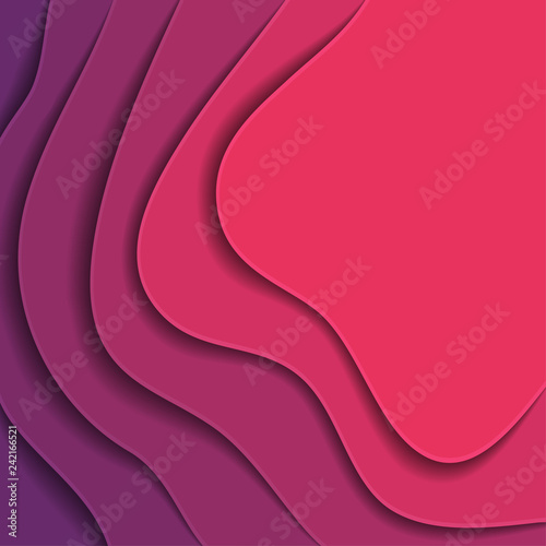 Fotografía Colored paper waves, abstract, geometric background texture layers of depth in shades of pink and purple