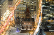 Aerial view of Boston Trinity Church at night, from the top of Prudential Center, Boston, Massachusetts, USA 