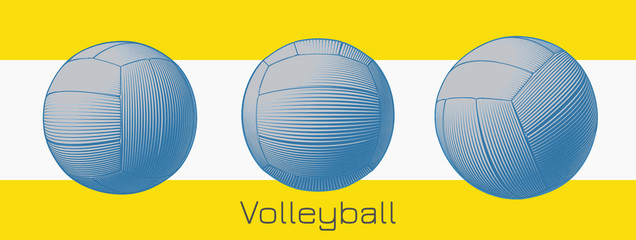 Wall Mural - Engraving volleyball illustration on yellow and white BG