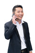 © charnsitr - Isolated asian businessman in suit  using mobile phone on white background in businesss concept