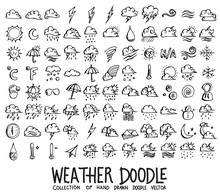 Set Of Weather Icons Drawing Illustration Hand Drawn Doodle Sketch Line Vector Eps10