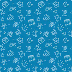 Poster - Vector App Development blue seamless pattern or background in thin line style