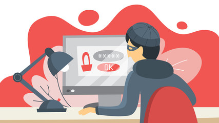 Poster - Thief steal personal data with password. Cyber crime