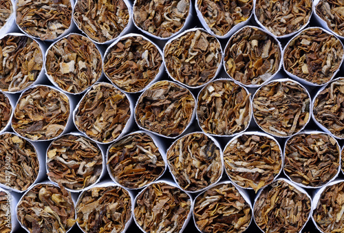 Fotografie, Obraz Close-up of a heap of tobacco cigarettes, front view