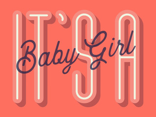 Wall Mural - It's a Baby Girl - Baby Shower Card (Color of the Year 2019 Living Coral) Vector Illustration
