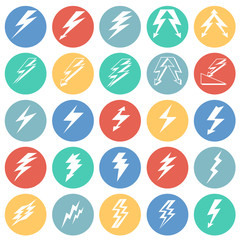 Fototapete - Lightning icon set on color circles background for graphic and web design, Modern simple vector sign. Internet concept. Trendy symbol for website design web button or mobile