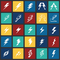Fototapete - Lightning icon set on color squares background for graphic and web design, Modern simple vector sign. Internet concept. Trendy symbol for website design web button or mobile