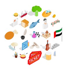 Poster - Active entertainment icons set. Isometric set of 25 active entertainment vector icons for web isolated on white background