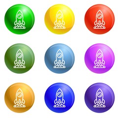 Poster - Start up rocket icons vector 9 color set isolated on white background for any web design 
