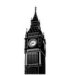 Vector illustration of famous Big Ben tower in London isolated over white background. National symbol. Tourism attraction of capital of Great Britain.