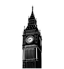 Vector Illustration Of Famous Big Ben Tower In London Isolated Over White Background. National Symbol. Tourism Attraction Of Capital Of Great Britain.