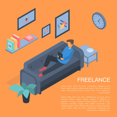 Poster - Home freelance concept background. Isometric illustration of home freelance vector concept background for web design