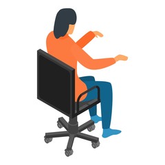 Poster - Woman at office chair icon. Isometric of woman at office chair vector icon for web design isolated on white background