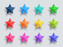 3d Realistic 12 Star Colorful Vector Illustration Elements Set