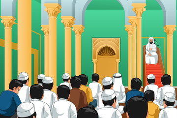 Wall Mural - Muslims Praying in a Mosque Illustration