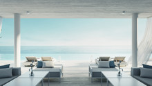 Beach Living Lounge - Ocean Villa Seaside & Sea View For Vacation And Summer / 3d Render Interior