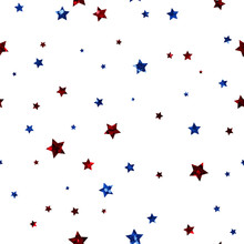 Red And Blue Stars Seamless Pattern - Scattered Red And Blue Glitter Stars On White Background Seamless Pattern